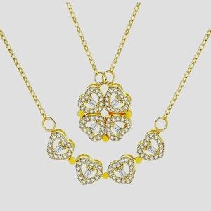 18k gold plated rhinestone hearts and clover necklace